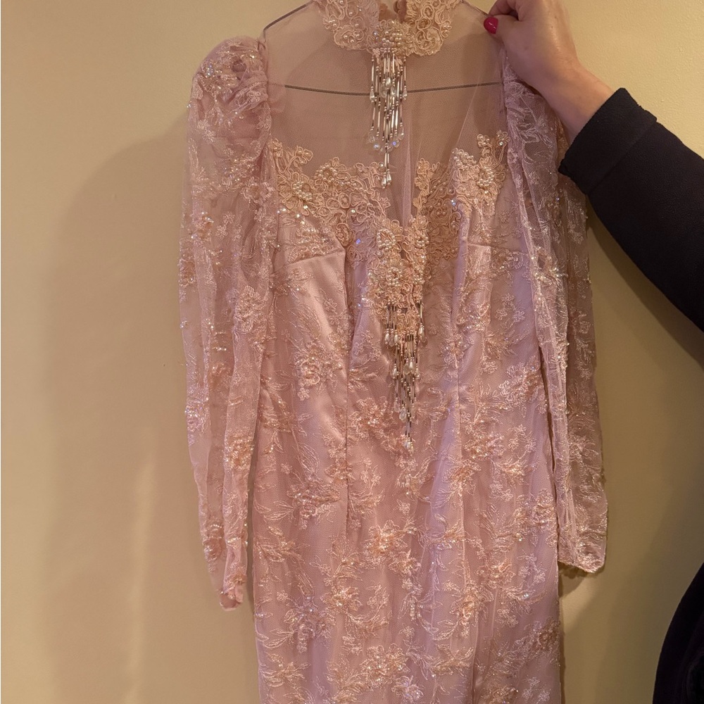 Vintage Pink Lace Long Sleeve Dress